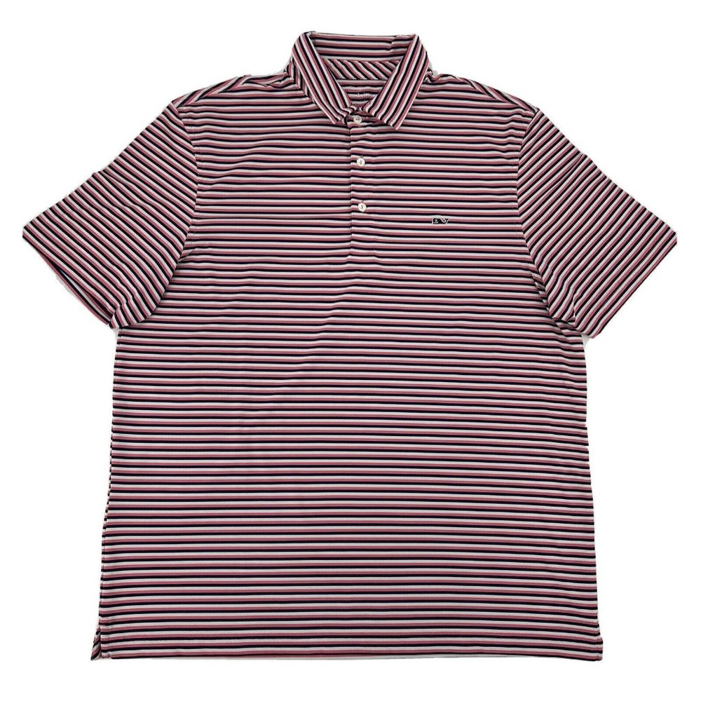 Vineyard Vines Shirt‎ Men's L White Pink Stripes Short Sleeve Performance Polo